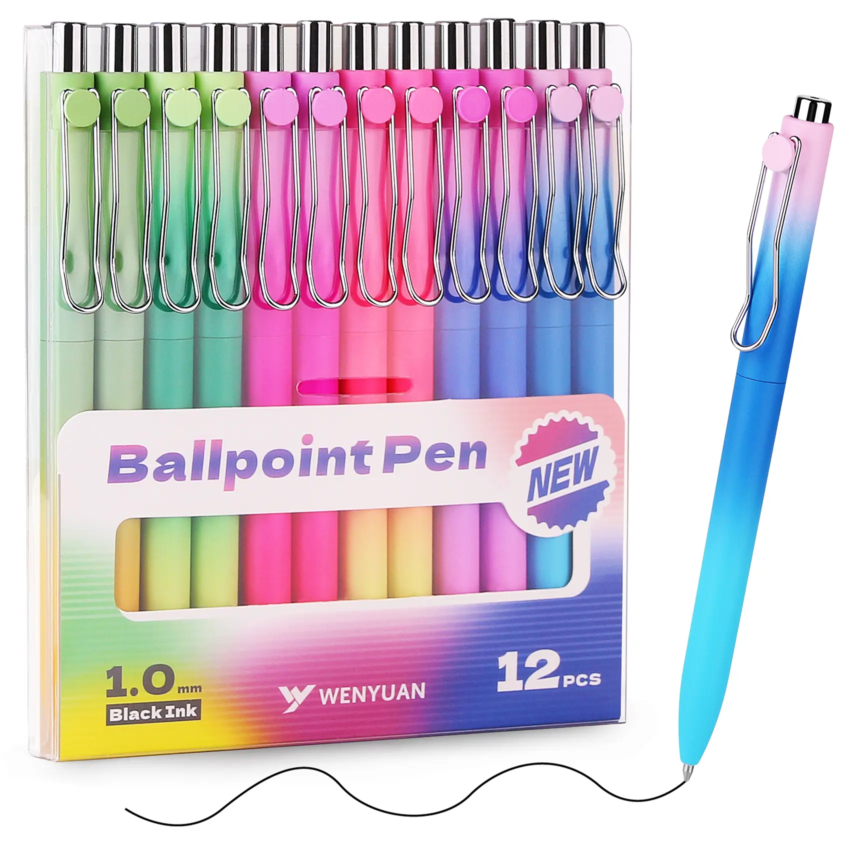WY WENYUAN Cute Pastel Ballpoint Pens, Fine Point Smooth Writing, Colorful Pens, Black Ink 1.0 mm Journaling Pens Office Supplies for Women & Men, Note Taking, Colored Pens For Note Taking, Elegant Student Pen, Cool Pens, College Student Pen