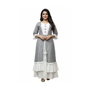 #JK model Elegant Grey & White Layered Anarkali Dress with Embroidery