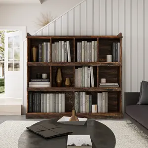 53.15"L*11.81"W*47.24"H Rectangular 10‑Cubby Open Bookcase, 15mm Particleboard & 3mm MDF Melamine Finish Freestanding Storage Shelf for Books Photos Collectibles Home Office