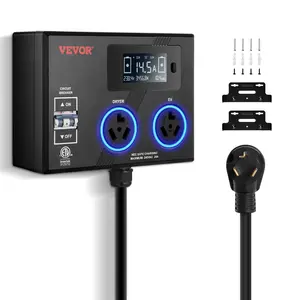 VEVOR NEMA Splitter for Dryer and EV, Summervibes,Summervibes, , 3-Color LED Indicator, 240V Smart Power Distribution, With NEMA 10-30 Plug, Two NEMA 10-30 Outlets, 3.4 in LCD Screen, Max 24A Dryer EV, Tested to ETL Standard