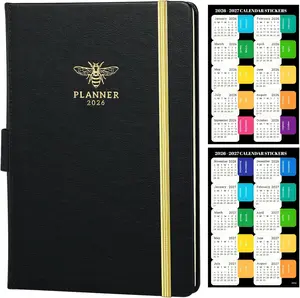 2026 Planner - Planner 2026, JAN 2026 - DEC 2026, 2026 Planner Weekly and Monthly with Calendar Stickers, 5.75" x 8.25", Saffiano Leather, Pen Loop,  Pocket - Black Bee