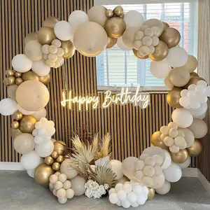 Sage White Balloon Garland Arch Kit,185pc Ivory Latex Balloon for Wedding Birthday Party Decoration,Vintage Anniversary Gold Balloon Decor