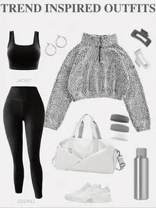 Women's Fall Winter Sports Set, Fleece Lined Sweatshirt, Breathable Sport Vest, Quick-Dry Yoga Pants, Casual Long Sleeve, Fitness Sportswear Set, Gym Clothes Set