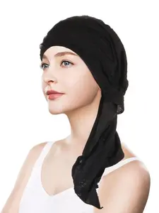 New Muslim Women Plain Color Headscarf Hat, Hole Feather Long Tail Cap, Stylish and Comfortable, Perfect for Daily Wear