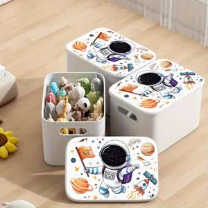 3-piece white storage box with dust cover - cartoon astronaut starry multifunctional storage box, suitable for storing desktops, shelves, and wardrobes, suitable for home wardrobes, bathrooms, kitchens, living rooms -25x18x16cm (9.8x7x6.3in)