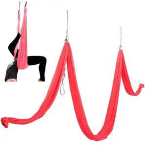 6.56 Yards Aerial Silks for Home Yoga Swing Therapy Swing Aerial Hammock w/Extension Straps, o-Slings, Carabiners Red Folding Anti-Tear Yoga Mat