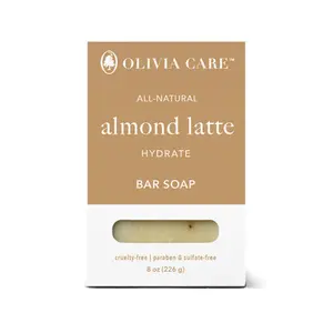 Olivia Care Almond Latte Exfoliating Bar Soap 8 oz Cruelty-Free Paraben & Sulfate-Free Body Care Cleanser with Coffee Beans & Essential Oils