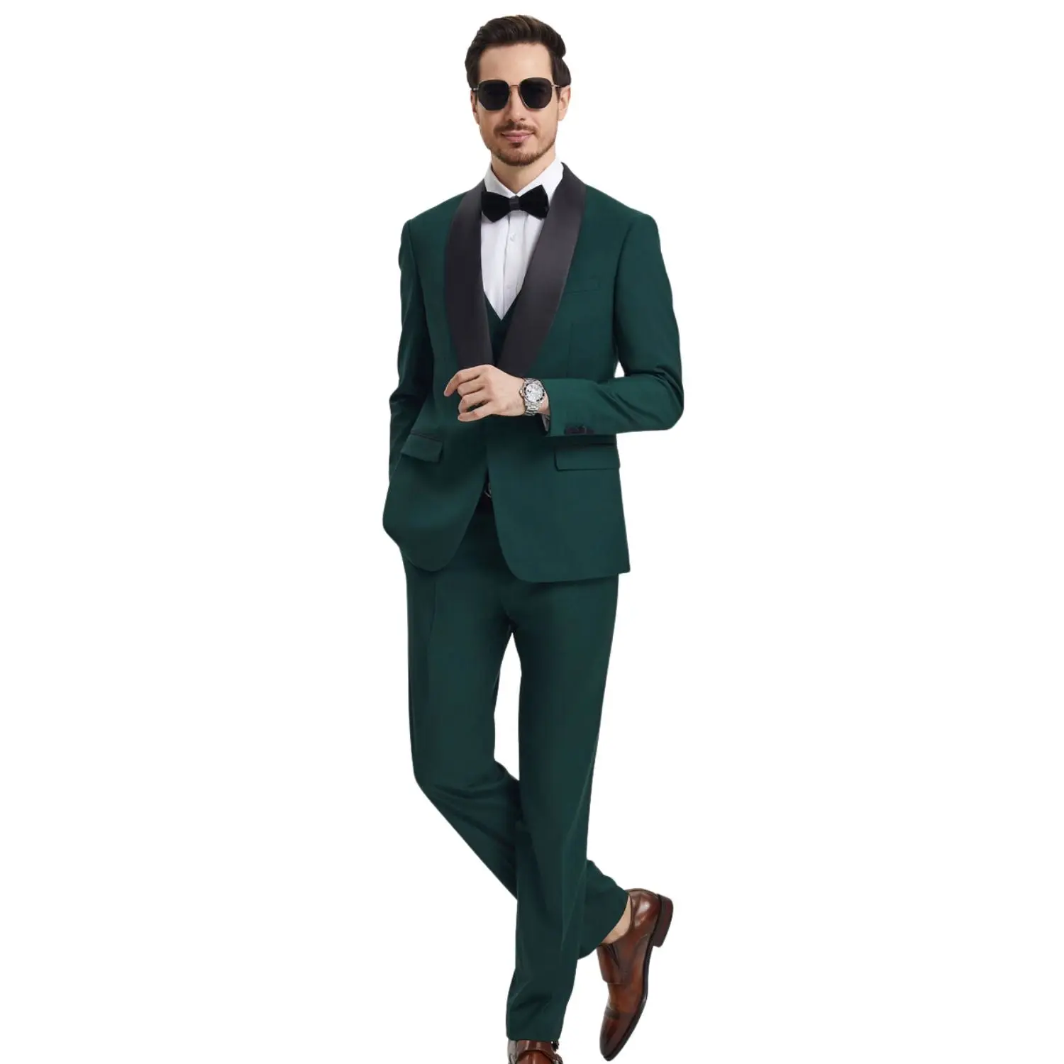 Men’s 3-Piece Satin Shawl Collar Hybrid Fit Tuxedo - Green