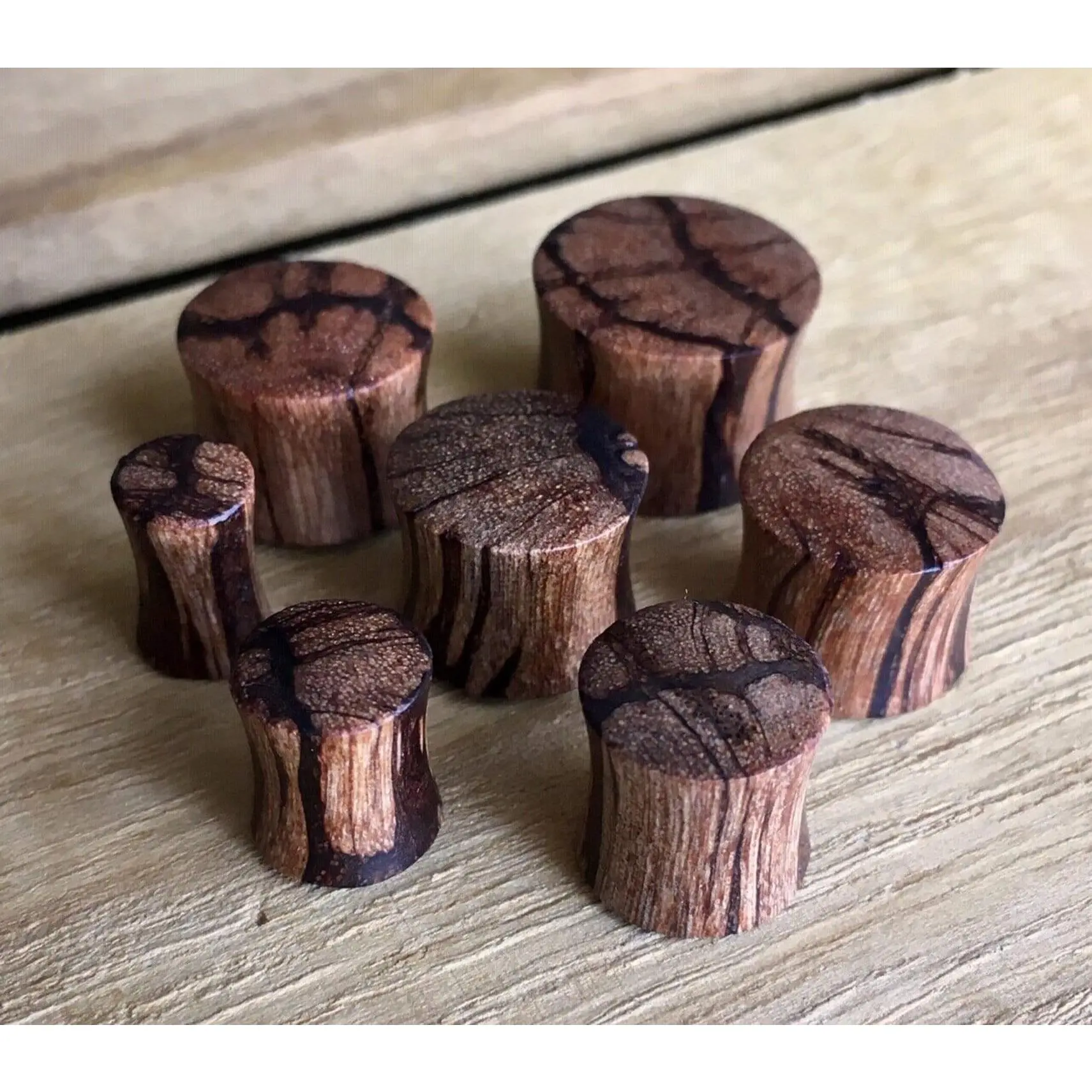 PAIR of Unique Organic Batik Wood Saddle Plugs - Gauges 2g (6mm) up to 20mm