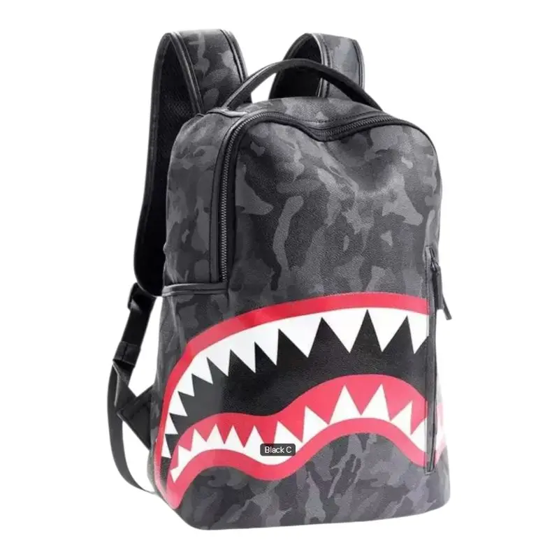 Black C Camo Shark Mouth Design Backpack for Kids and Teens - Durable and Stylish School Bag