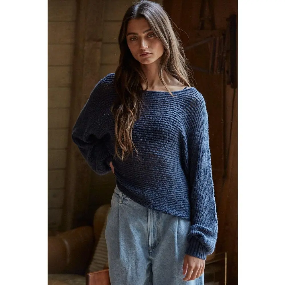 Open Weave Crochet Pullover Sweater, Lightweight Solid Top with a Round Neck and Voluminous Bishop Sleeves, Women, Casual Wear, Plain, Top Model, Crochet Knit, Pull On, Knitwear, Lady, Baggy, Basic