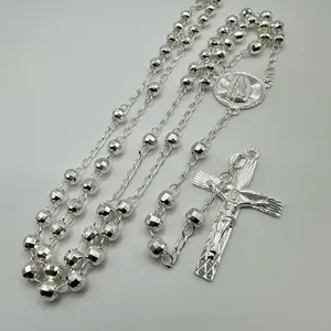 925 Silver Rosary Bead Necklace with inch Chain (Rosario de plata )