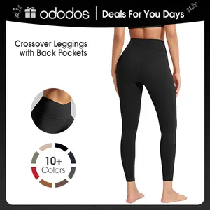 ODODOS odCLOUD Crossover 7/8 Leggings for Women 25" / 28" Buttery Soft V Cross Waist Lounge Yoga Pants Sportswear Bottoms Sports Trousers All Seasons with Back Pocket & Gusseted Crotch summerwins