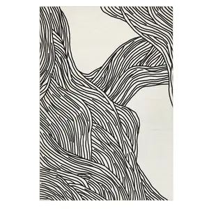 Washable Modern Abstract Low Pile Soft Non Slip Runner Rug 2 x 6(ft) Black White-B