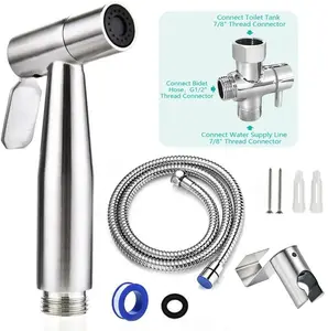 Stainless Steel Bidet Sprayer Kit, High-Pressure Handheld Shower for Toilet & Bathroom Cleaning, Easy-Install Pet & Personal Hygiene Spray Gun with Durable Comfort Grip, US Size Fit Home Sanitary Tool (Fits 7/8" US Standard Toilet | 1/2" Valve Thread)