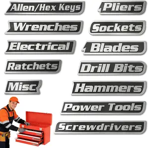 12 PCS Magnetic Tool Box Lables, Newly Upgraded Toolbox Magnetic Labels, General Tool Box Organize Accessories, Reusable Magnetic Tags Suitable for Steel Toolboxes, Garages and Carts (Black)