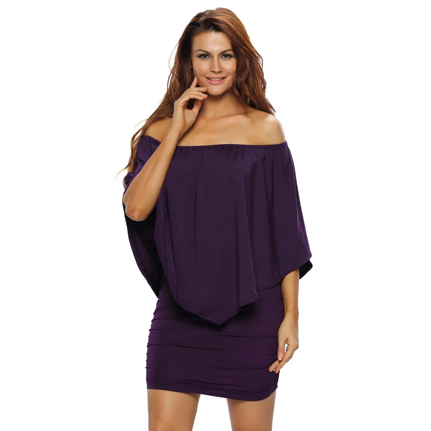 Multiple Dressing Layered Purple Mini Poncho Dress