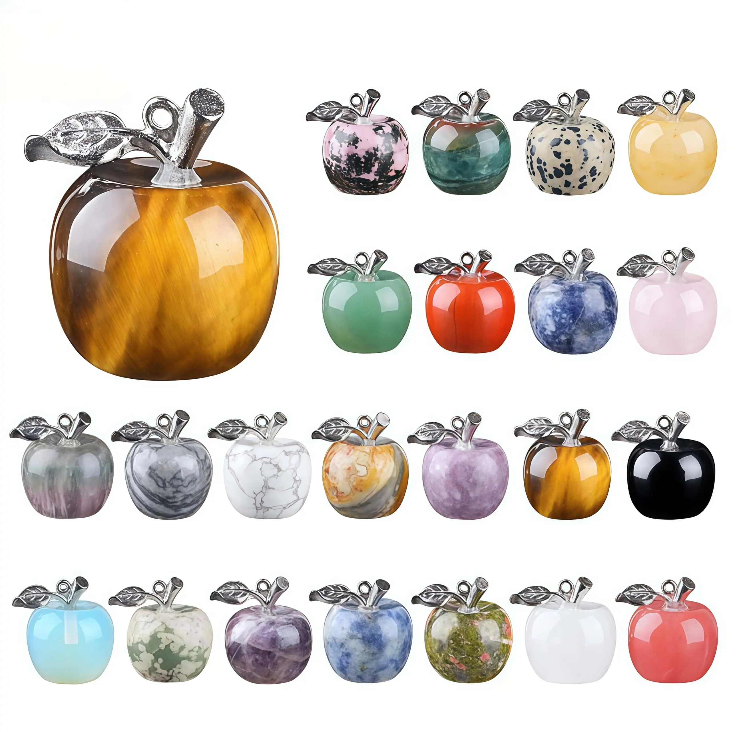 Natural Crystal Apple Pendant, DIY Apple Necklace Pendant, Gemstone Pendant for Jewelry Making, Boho Dainty Charm, Christmas Gift, Christmas Eve Stocking Stuffer, Unique Handmade Gift for Her, Healing Crystal Keychain Pendant