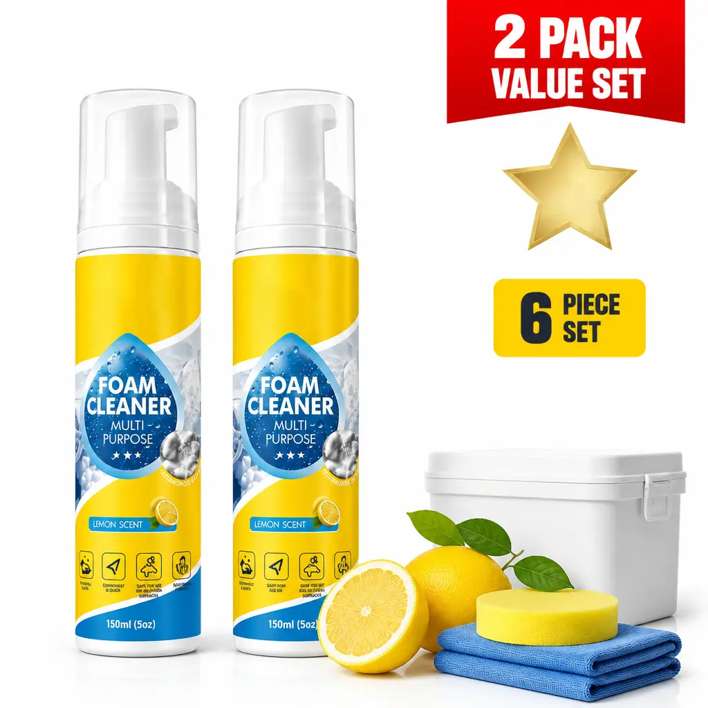 2 Pack 4-in-1 Multi-Enzyme Foam Cleaner, All-Purpose Deep Cleaning Spray for Sofa Cleaning, Car Interior, Kitchen Grease & Bathroom Surfaces