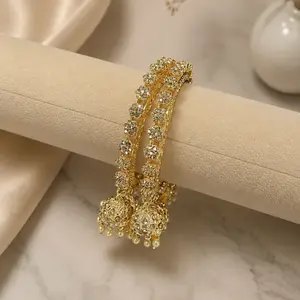 Popular Female female Elegant 2-Piece Costume Jewelry Set - Jumkas Bangles with 3 Jumkas, Perfect for Party, Daily Wear