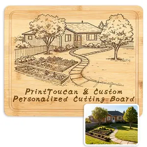 Personalized Rectangular Wooden Cutting Board - Engraved with Names & Date, PrintToucan Custom Wedding Gift, Kitchenware Butcher Block for Home Use