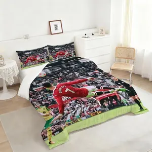 2/3Pcs Soccer Player Comforter Set, Dynamic Red Jersey Design Bedding Set, Perfect for Sports Enthusiasts Bedroom Decor, Cozy and Stylish Comforter, Ideal for Kids and Teens! 1 or 2 Pillowcase No Pillow Core