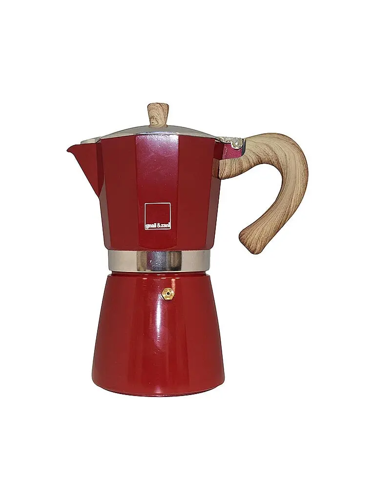 Gnali & Zani V703-9 9-Cup Classic Aluminium Espresso Coffee Pot with Induction Bottom, Red, Stainless Steel Compatible for Coffee Making, Everyday Use