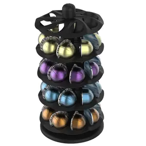 EVERIE Spinning Coffee Pod Carousel for Nespresso Vertuo Holds 40 Capsules Space-Saving Rotary Holder for Coffee Bar & Kitchen Countertop Black Sturdy Base Easy Access Design