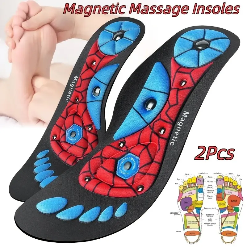 2Pcs/1 Pair Magnetic Acupressure Insoles, Acupoint Insole Pads, Soft EVA with Shock-Absorbing Arch Support, Breathable Non-Slip Cuttable Unisex, for Commuters & Sports Lovers, Insoles For Standing All Day, Suitable for All Footwear