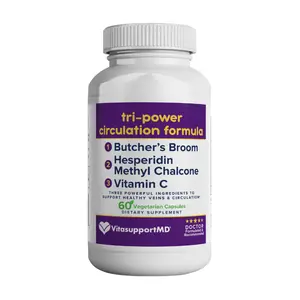 Tri-Power Circulation Formula - Circulation Supplement with Butcher's Broom, Hesperidin Methyl Chalcone, and Vitamin C, 60 Capsules, for Blood and Leg Circulation, Vein Health Support, VITASUPPORTMD