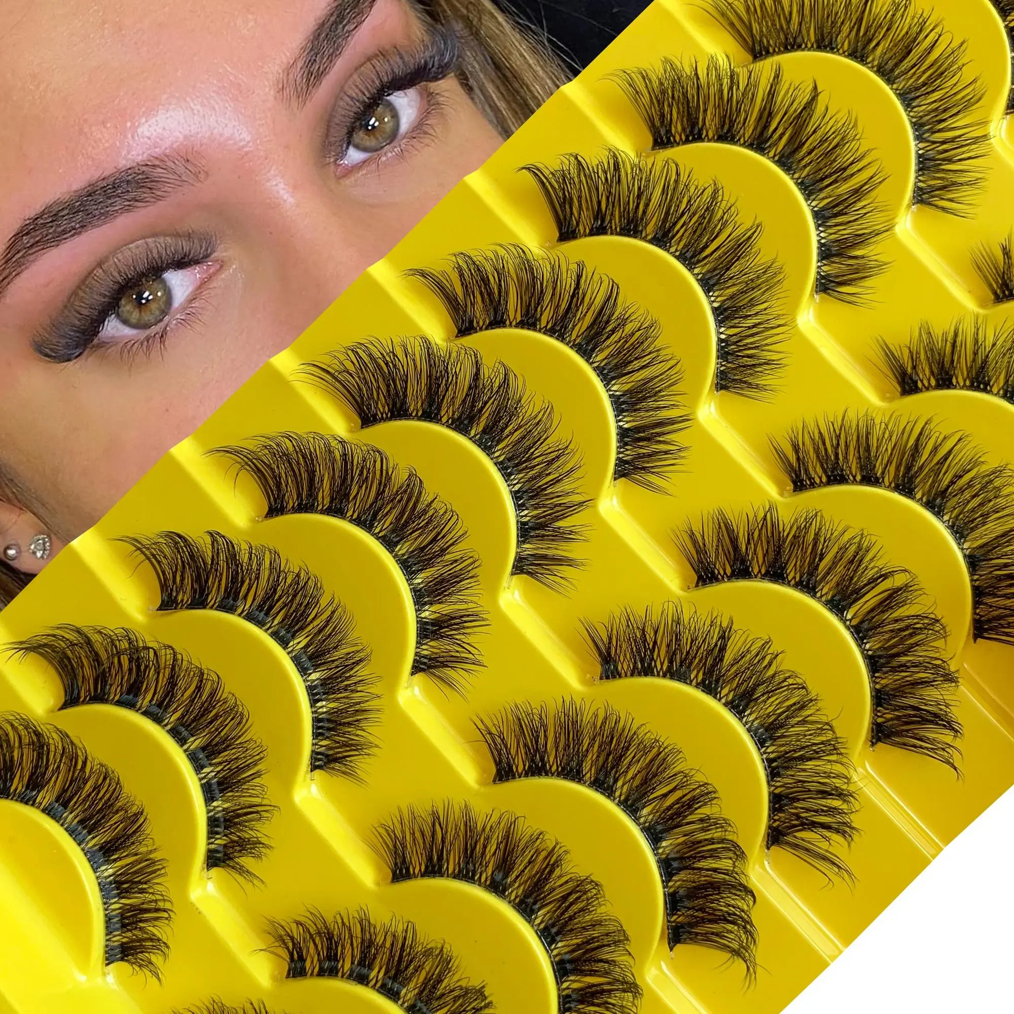 Clear Band Cat Eye Design False Eyelashes, 10 Pairs Natural Look Gentle Volumized Strip False Lashes for Women, Cosmetic Eyelash Set, Fake Eyelashes