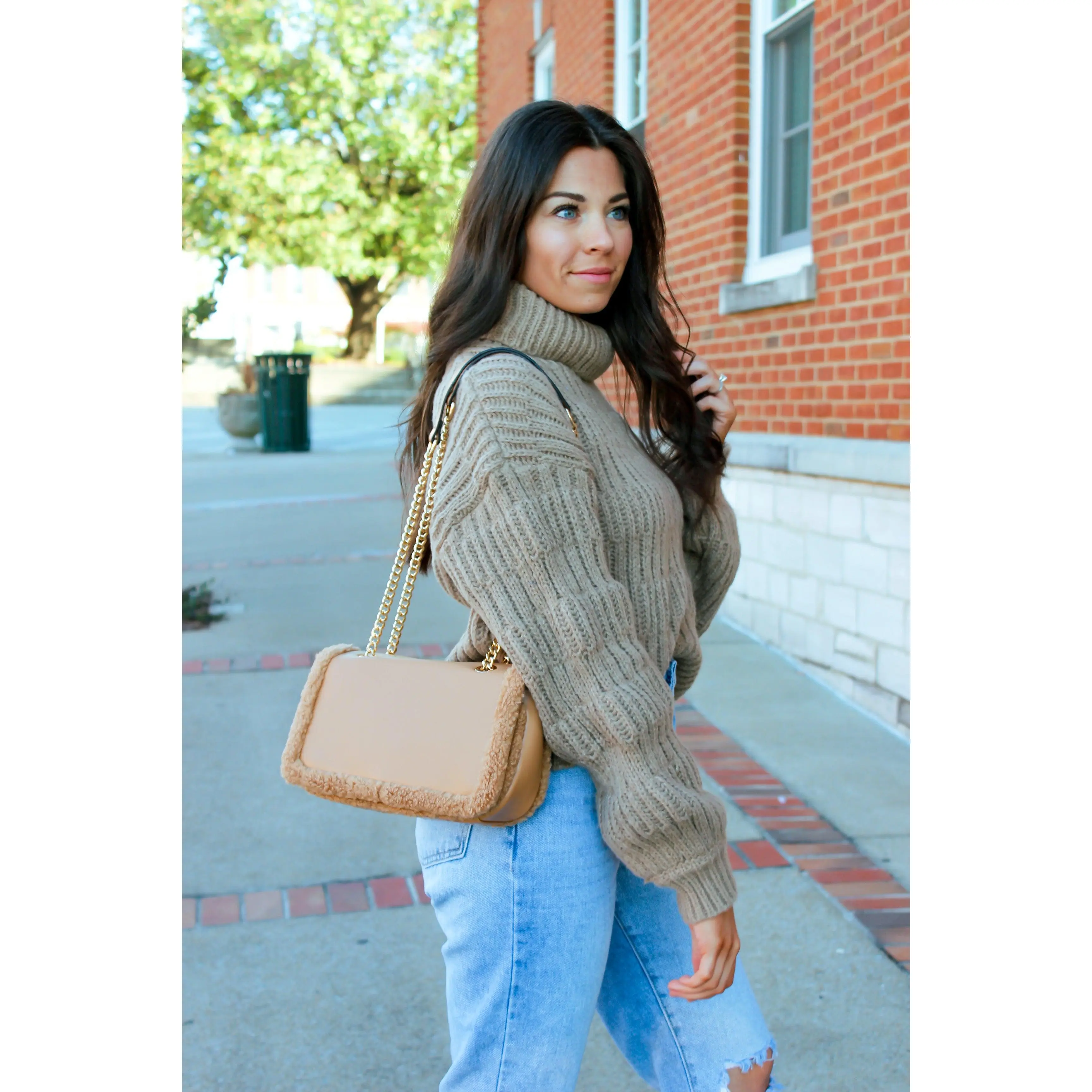 Sherpa Trim Purse - Tan