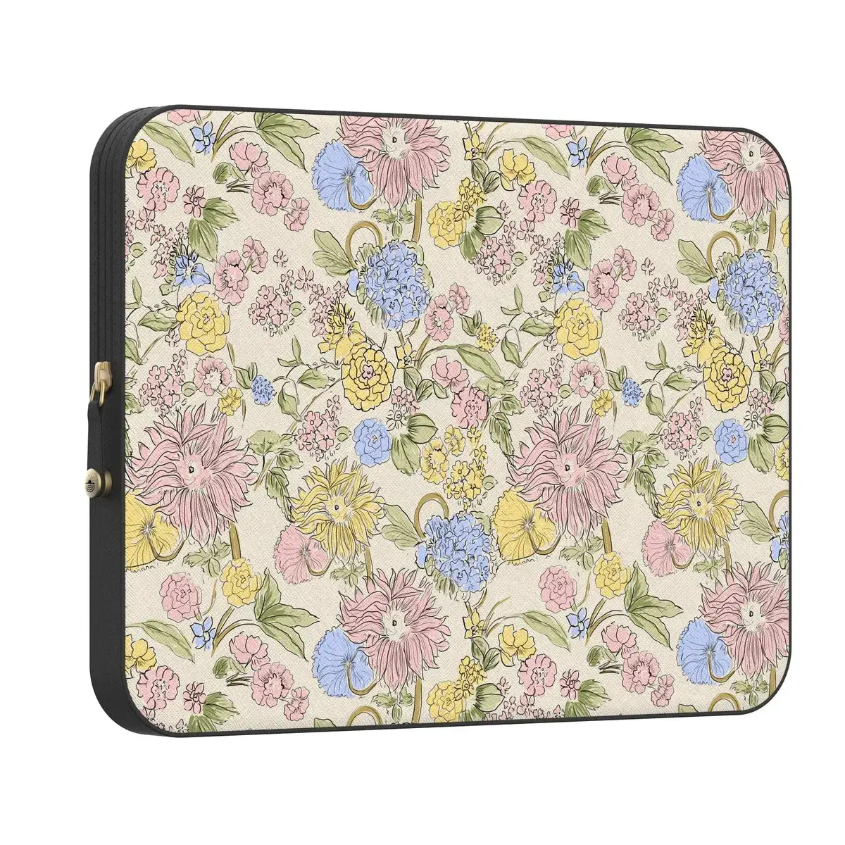Casely PU Leather Water-Resistant Drop-Proof Laptop Sleeve Case with Reverse Coil & AeroShield™ - Prairie Blooms Pastel Floral Design for MacBook, Magnetic Snap-Lock