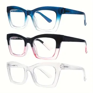 COJWIS 3-Pack Fashionable Women's Reading Glasses Blue Light Blocking Computer Square High Quality Eyewear Clear