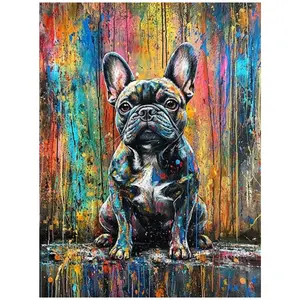 Splatter Paint Style French Bulldog Sitting Art Painting Diamond Painting 5D DIY Diamond Painting Kit Full Drill Square Round Diamonds Embroidery Cross Stitch Art Craft Home Wall Decor Unique Art Gift For Living Room Handmade Decorative Painting Set