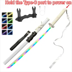 【Combo Pack】DKD SnagIt Shirayuki LED Light-Up Cosplay Toy Blade 40" Rechargeable Pre-Assembled Anime-Inspired Plastic Prop with Belt Display Stand & Fun Spinner