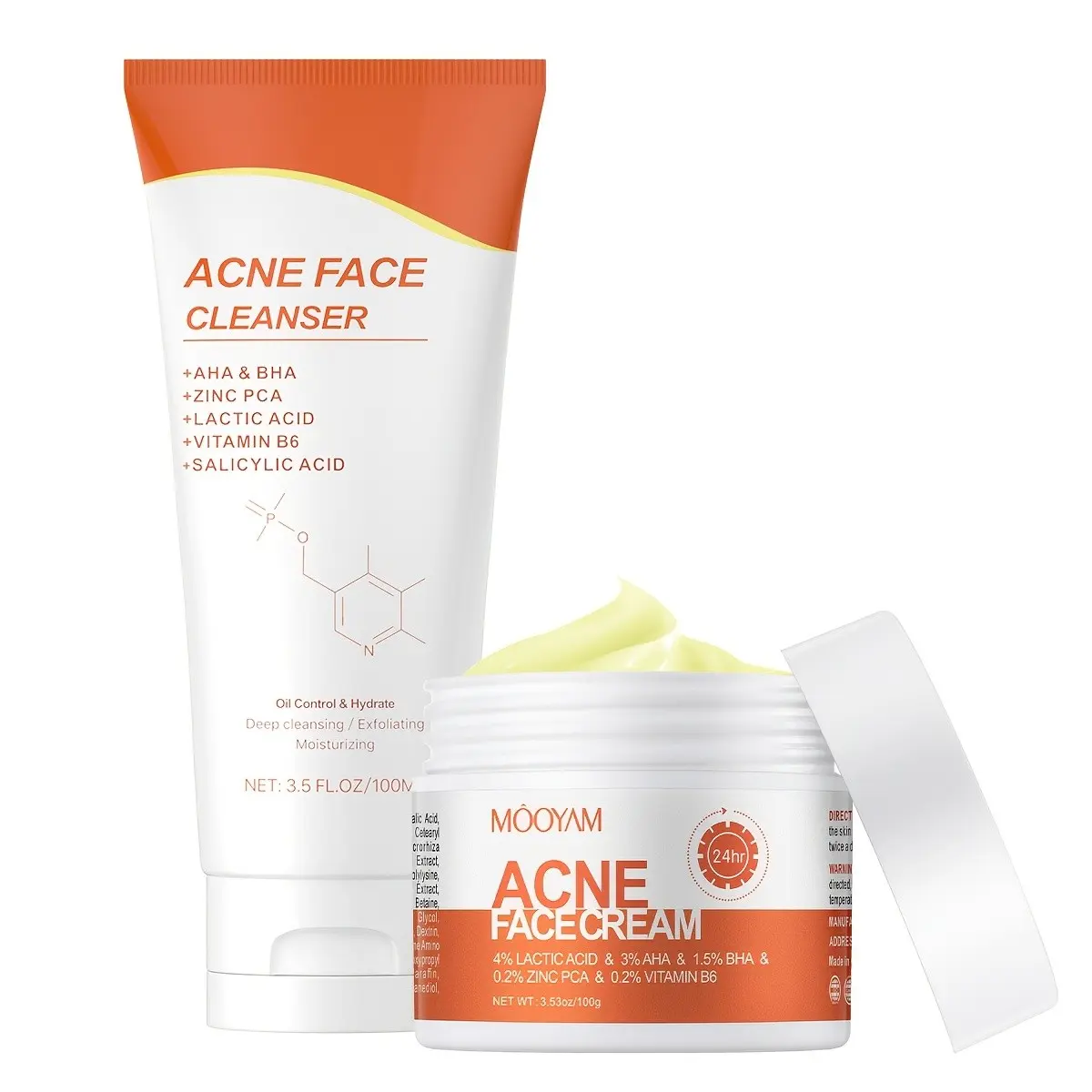 Skin Care Set, Cleansing Skincare Two-Piece Set Acne Control Set Includes Face Wash Cleanser and Cream, Acne Treatment, Hydrating Moisturizing, Suitable for All Skin Types, Clear Skin Kit