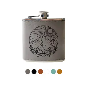 Mountain floral Flask- Nature, hiking, camping gift. Hip flask, Engraved Drinkware hip flask stainless steel