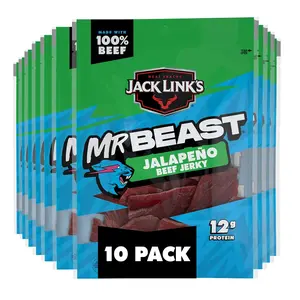 Jack Link’s x MrBeast Jalapeno Flavor Beef Jerky Snack Multipack - 1.25 oz Dried Meat Snack Bags, Pack of 10