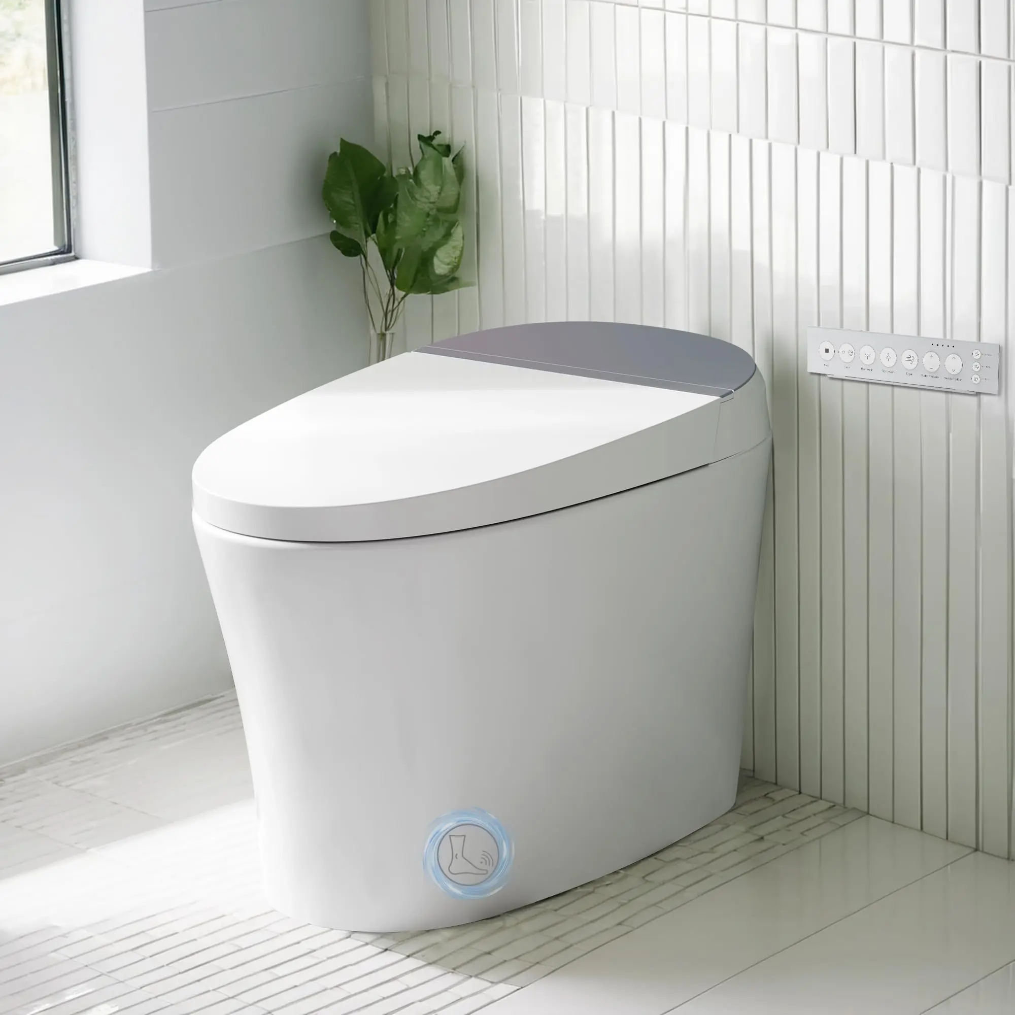 GARVEE Smart Toilet with Bidet Built In, Auto Flip Cover and Flush, Foot Sensor Flushing, Instant Warm Water Bidet, Warm Air Dryer, LED Display, One Piece Toilet for Batroom
