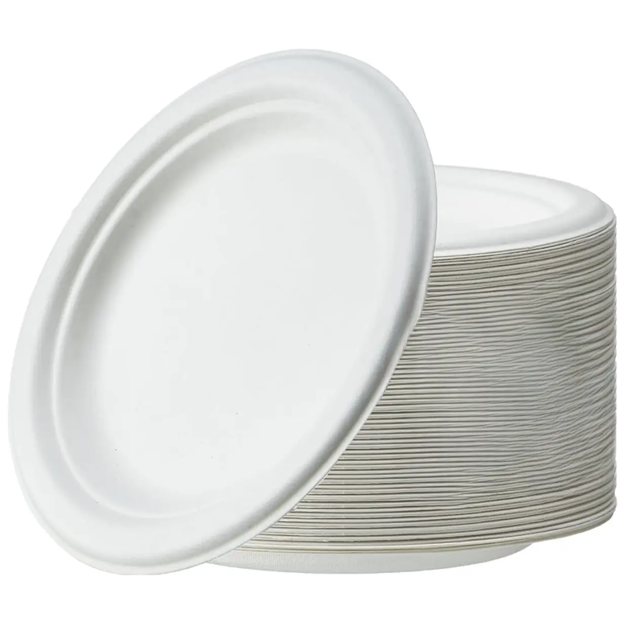 150-Pack 7 Inch Paper Plates, Heavy Duty Disposable Party Plates - Eco-Friendly, Biodegradable Sugarcane Bagasse, White Unbleached 7" Dinner Paper Plate