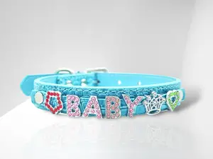 ALPHABET Alligator Texture Personalized Handmade PU Leather Dog Collar