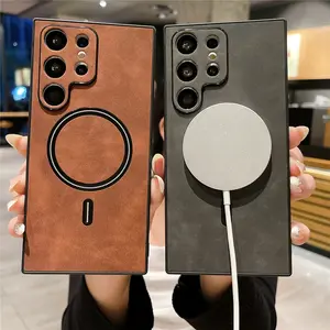 Luxury Magsafe Wireless Leather Phone Case For Samsung S24 Plus S23 Ultra S22 S21 FE Galaxy Note 20 Protective Back Cover Case Protection Casing