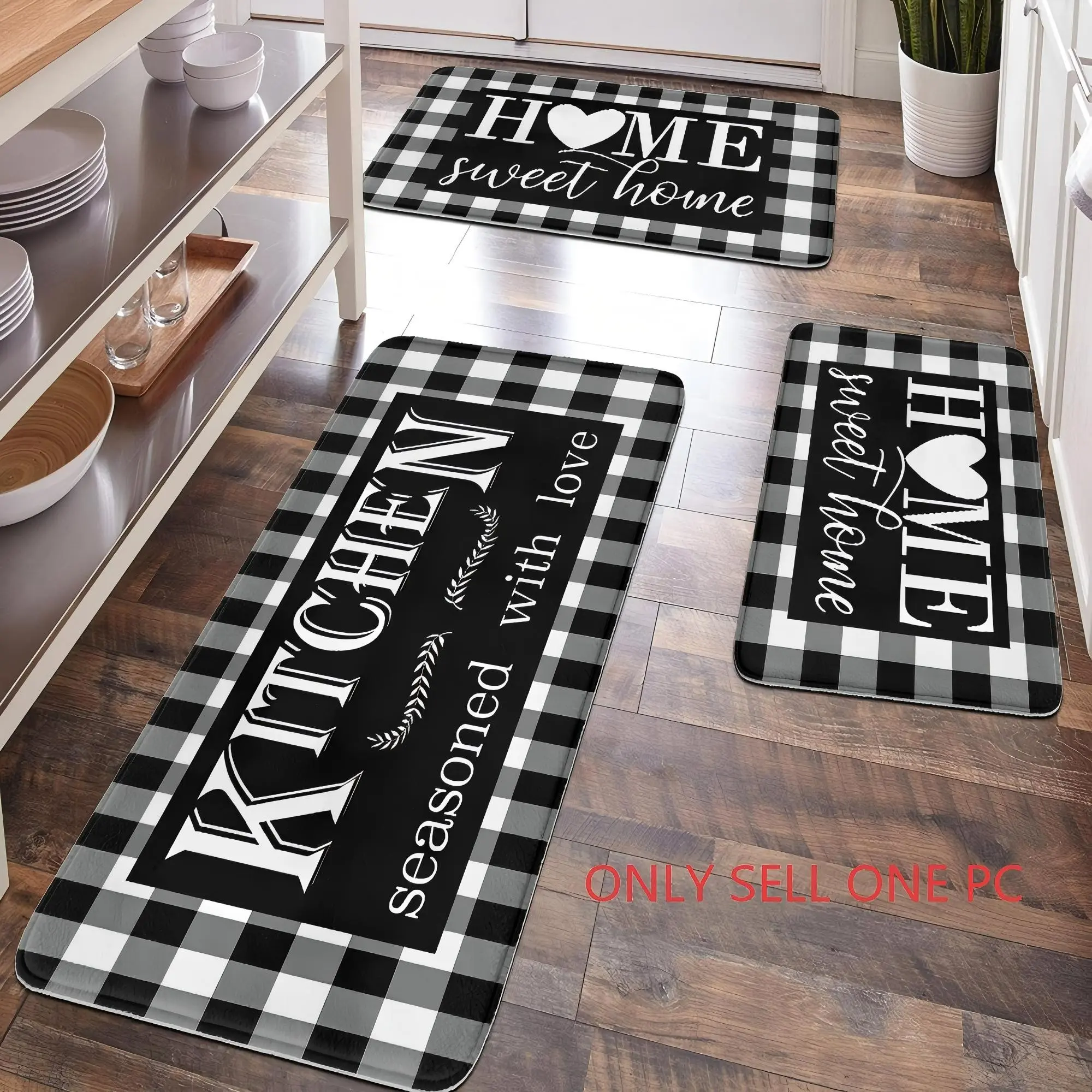 [Popular Choice]1pc, Home Decor Rug, bathroom floor mats, bathroom anti-slip mats, kitchen decoration, kitchen floor mats, black and white plaid floor mats, Checkered Area Rug, simple theme floor mats, soft and comfortable, and can relieve fatigue.