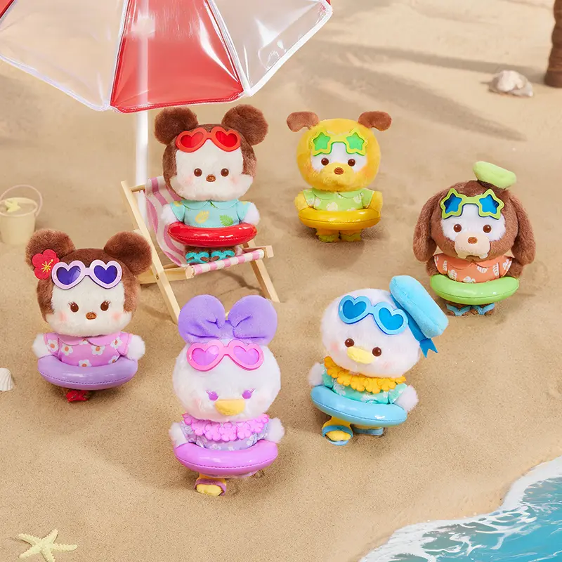 MICKEY&MINNIE Summer Swim Ring Series Plush Charm Blind Box, Cute Cartoon Design, Vacation Style Soft Stuffed Pendant, Perfect Children’s Day Gift For Kids & Girls, Lovely Bag Accessory, Adorable Collectible Doll , Back-to-School Gifts