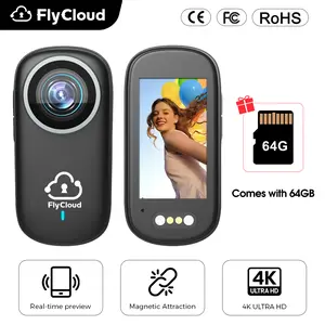 [FlyCloud One] 4K HD Mini Magnetic Action Camera WiFi&TF Card Version with LCD ScreenIP65 Waterproof Long Battery Life Magnetic Clip Necklace Bike Helmet Cap Mount Wrist Strap for POV Vlog Cycling Hiking Outdoor Sports Pet Parent-Child Recording