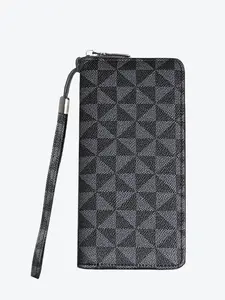19.5cm Geometric Pattern Handheld Bag Wallet Clutch Wristlet, Stylish Business Chic with Phone Compartment + 8 Card Slots, Dual Mode with Wrist Strap for Office Use