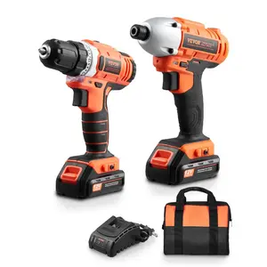 VEVOR Tool Combo Kit, 12V Max Cordless2-Tool Combo Kit, with 3/8 in Drill, 1/4 in Impact Driver, Compact Cordless Power Tool Combo Kit with 2.0 Ah Batteries, Screws, One Charger, and One Cloth Bag