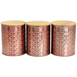 MegaChef 3-Piece Golden Kitchen Canister Set wi th Bamboo Lids