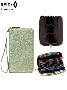 New Printed Women's Zipper Long Wallet, RFID Anti theft, RFID Wristlet, Multi functional Fashion Large Capacity Handbag, Organ style Multi slot Card Bag Wallet, Comes with Hand Wristband, Suitable for Daily Portable Use, Birthday Gift, Perfect Gift